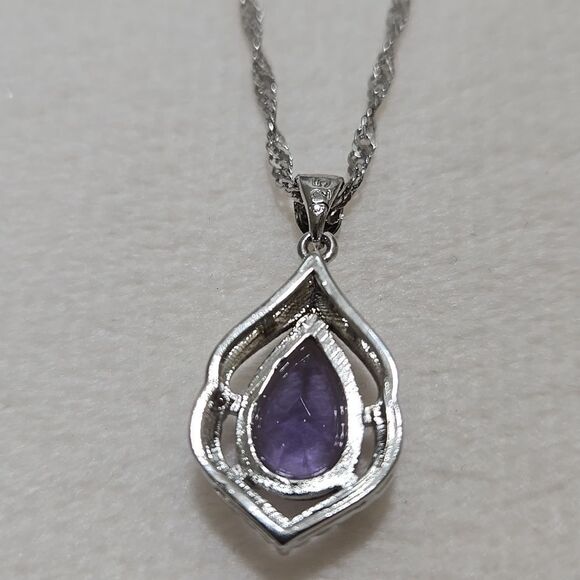 Sterling Silver and Purple Pendant Necklace - Picture 4 of 7